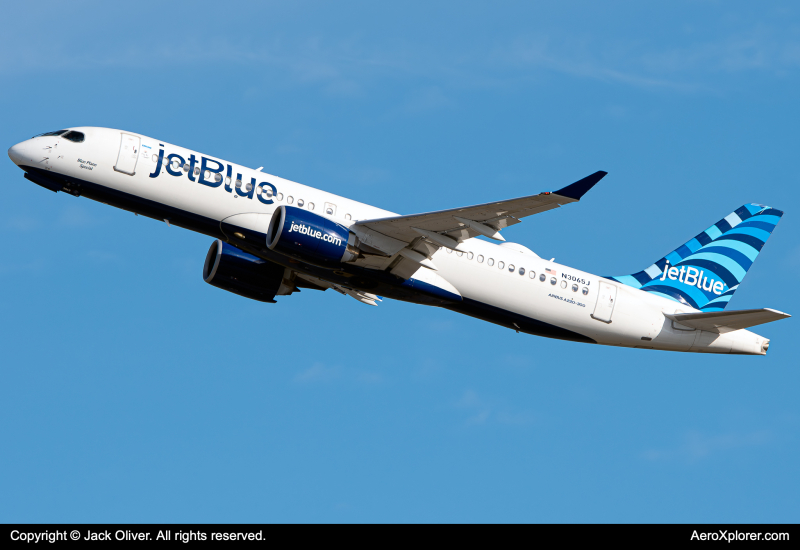 Photo of N3065J - JetBlue Airways Airbus A220-300 at JFK on AeroXplorer Aviation Database
