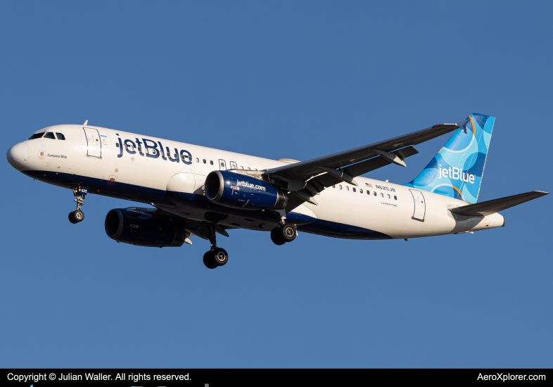 Photo of N625JB - JetBlue Airways Airbus A320 at MCO on AeroXplorer Aviation Database