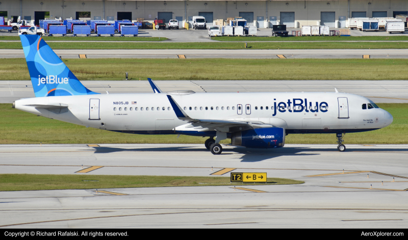 Photo of N805JB - JetBlue Airways Airbus A320 at FLL on AeroXplorer Aviation Database