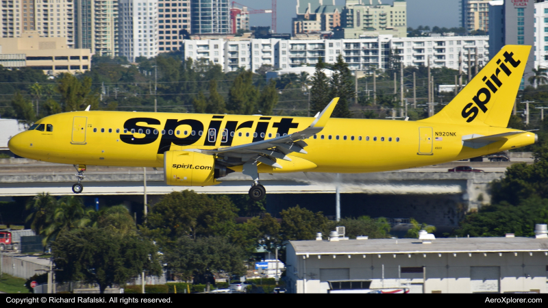 Photo of N920NK - Spirit Airlines Airbus A320NEO at FLL on AeroXplorer Aviation Database