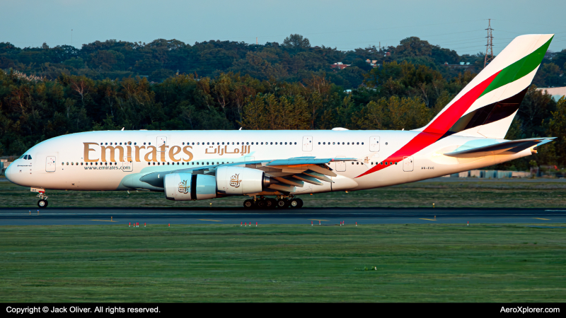 Photo of A6-EUC - Emirates Airbus A380-800 at JFK on AeroXplorer Aviation Database