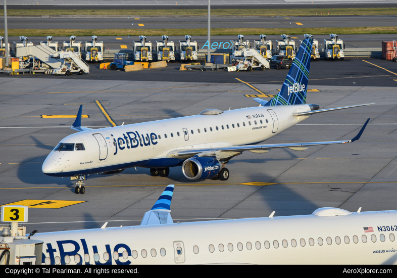 Photo of N324JB - JetBlue Airways Embraer E190 at JFK on AeroXplorer Aviation Database