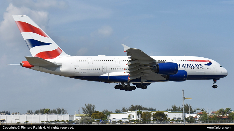Photo of G-XLEJ - British Airways Airbus A380-800 at MIA on AeroXplorer Aviation Database