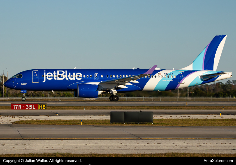 Photo of N3247J - JetBlue Airways Airbus A220-300 at MCO on AeroXplorer Aviation Database