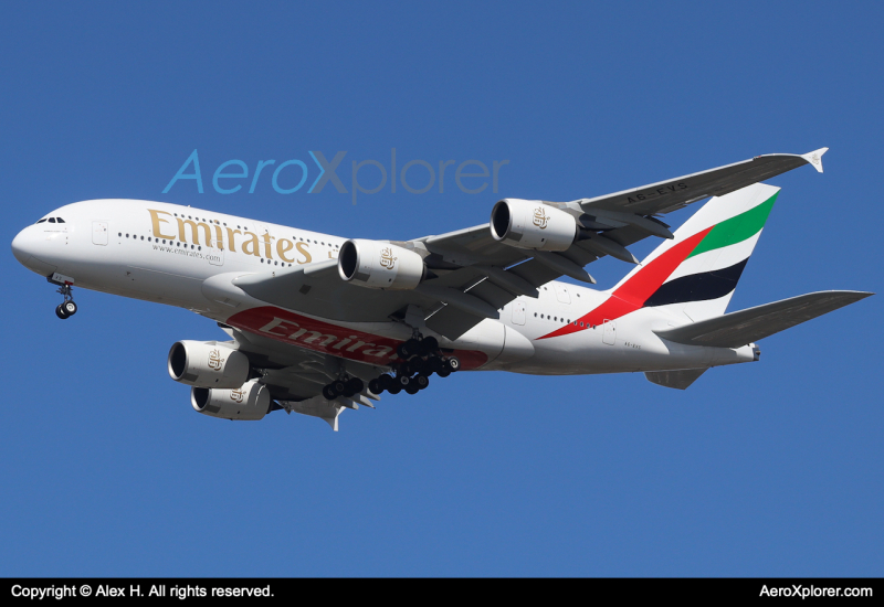 Photo of A6-EVS - Emirates Airbus A380-800 at JFK on AeroXplorer Aviation Database