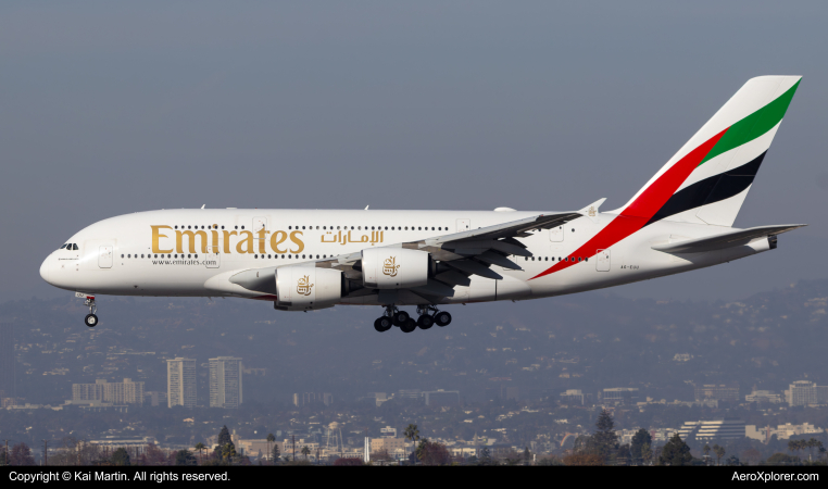 Photo of A6-EUU - Emirates Airbus A380-800 at LAX on AeroXplorer Aviation Database