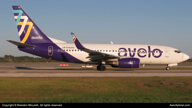 Photo of N7837A - Avelo Airlines Boeing 737-700 at MCO on AeroXplorer Aviation Database