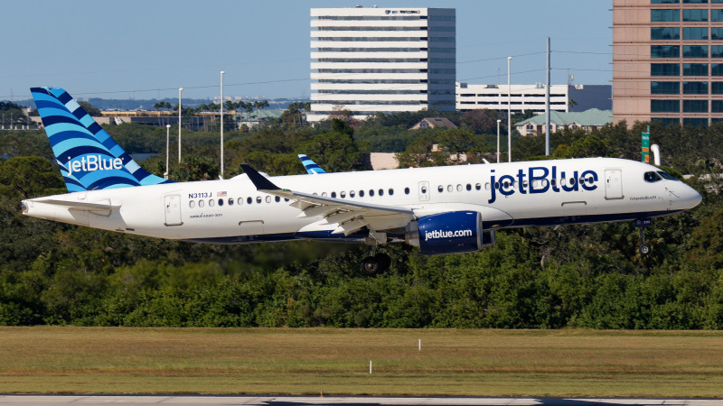 Photo of N3113J - JetBlue Airways Airbus A220-300 at TPA on AeroXplorer Aviation Database