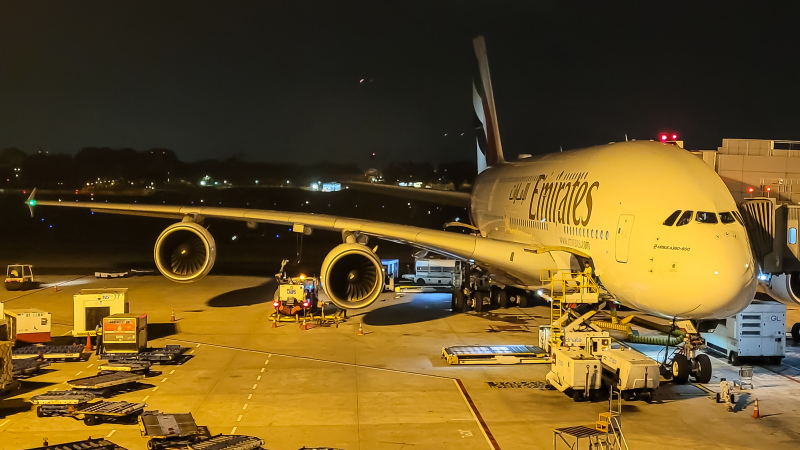 Photo of A6-EOU  - Emirates Airbus A380-800 at SIN on AeroXplorer Aviation Database