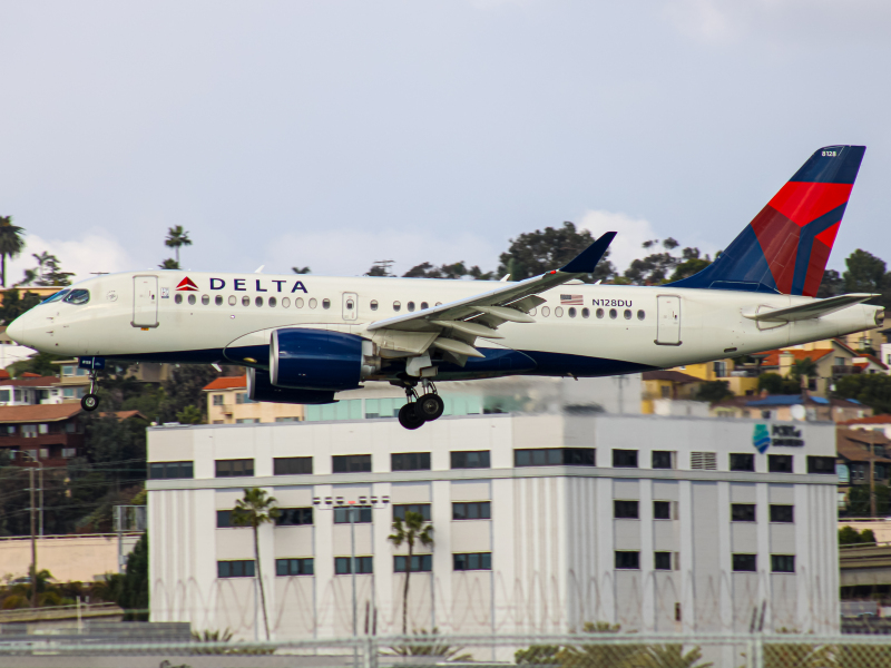 Photo of N128DU - Delta Airlines  Airbus A220-100 at SAN on AeroXplorer Aviation Database