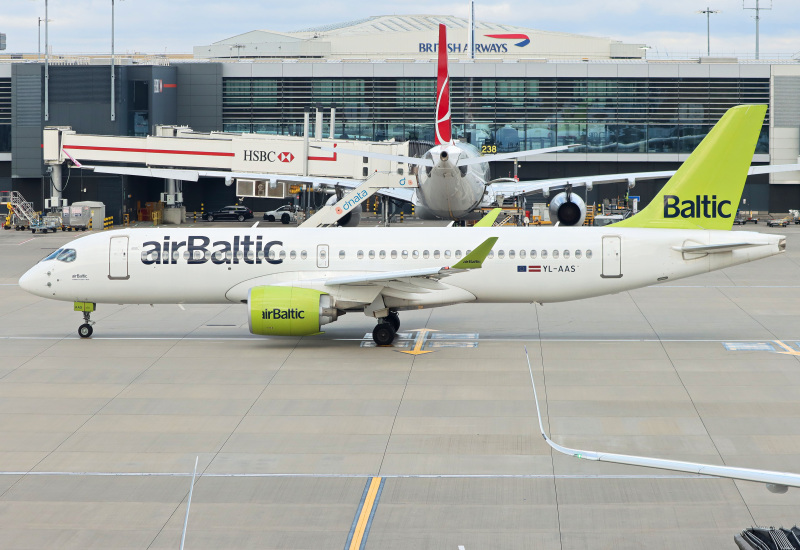 Photo of YL-AAS - Air Baltic Airbus A220-300 at LHR on AeroXplorer Aviation Database