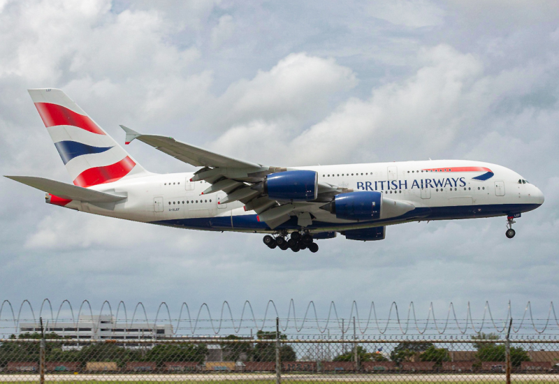 Photo of G-XLEF - British Airways Airbus A380-800 at MIA on AeroXplorer Aviation Database