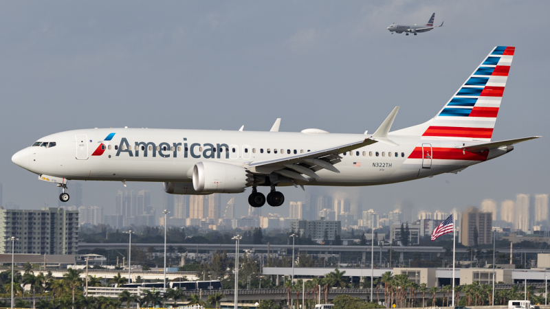 Photo of N322TH - American Airlines Boeing 737 MAX 8 at MIA on AeroXplorer Aviation Database