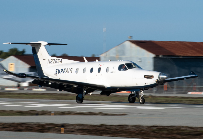 Photo of N828SA - SurfAir  Pilatus PC-12 at SQL on AeroXplorer Aviation Database