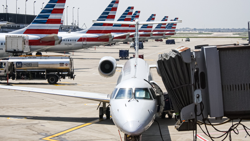 A group of American Airlines aircraft at Chicago O'Hare airport
