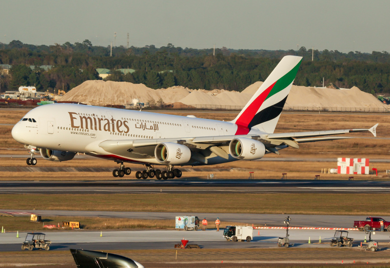 Photo of A6-EUI - Emirates Airbus A380-800 at KIAH on AeroXplorer Aviation Database