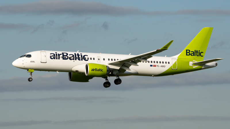 Photo of YL-ABO - Air Baltic Airbus A220-300 at LHR on AeroXplorer Aviation Database