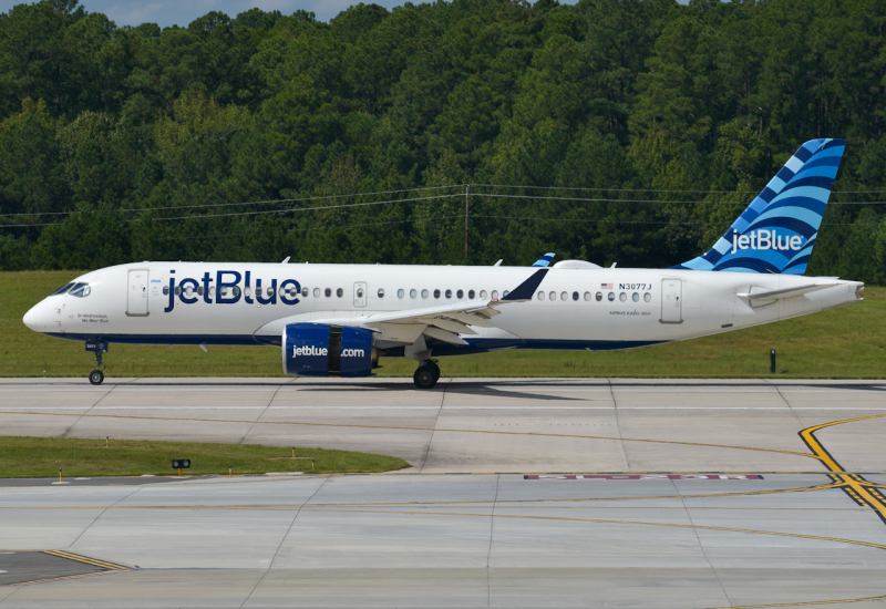 Photo of N3077J - JetBlue Airways Airbus A220-300 at RDU on AeroXplorer Aviation Database